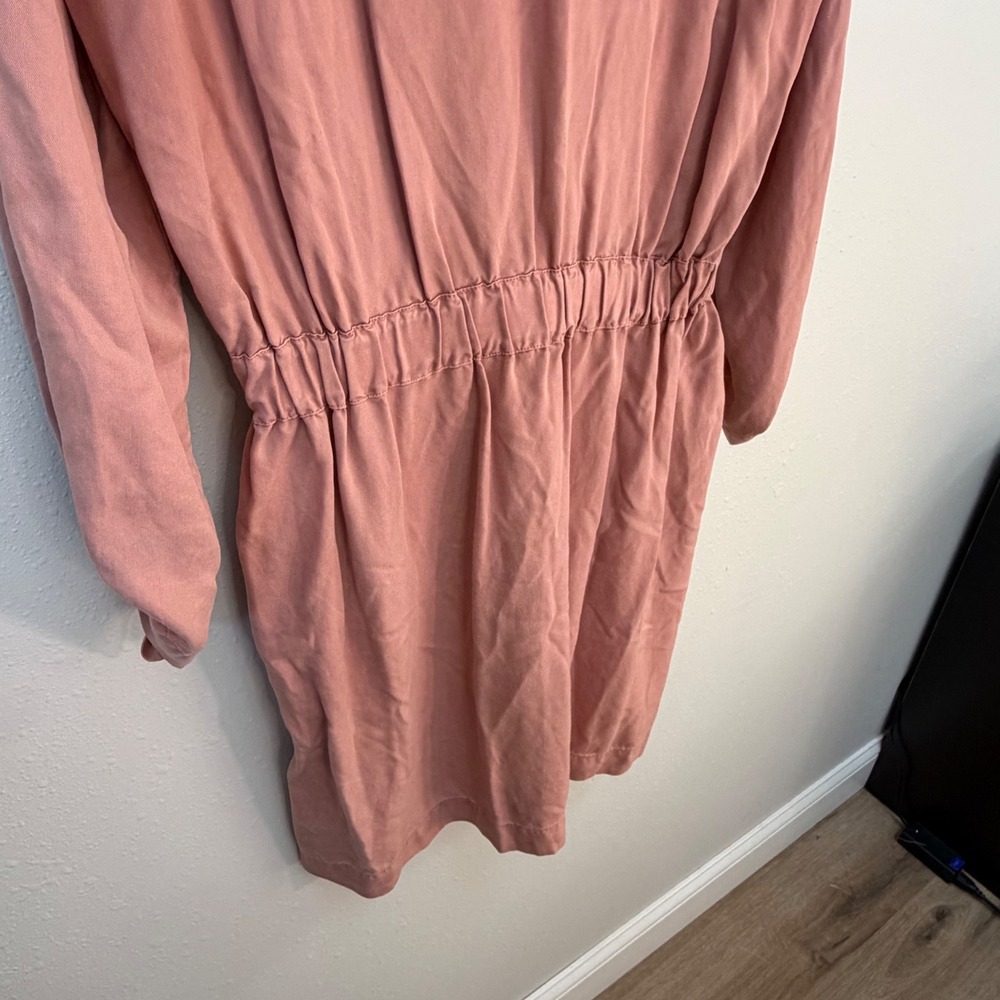 Zara Shirt Dress Womens Large Rose Pink Utility Tie Waist Safari Chic Pocketed - Picture 11 of 16